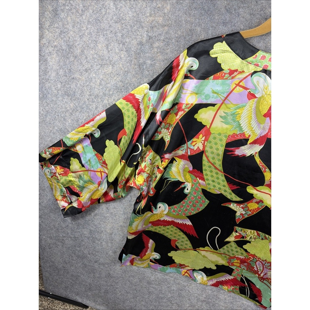 Natori Blouse Kimono V Neck 3/4 Sleeves Birds Pattern Medium - Picture 9 of 10